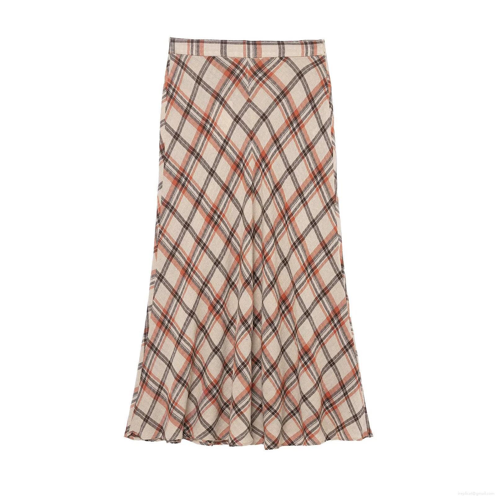 Women's Vintage Plaid Midi Skirt High Waist A-Line Straight Checkered Skirt Streetwear Autumn Winter Polyester Blend Bottoms for Ladies