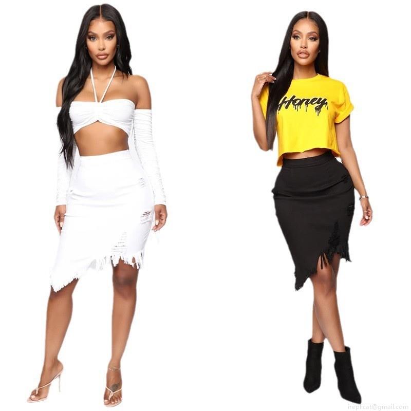 Women's High Waist Ripped Denim Skirt Asymmetric Distressed Fringed Tassel Bodycon Jean Skirt Streetwear Summer Casual Bottoms for Women