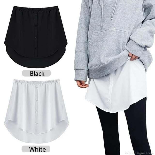 Women Shirt Extender Fake Hem Layering Accessory Detachable Lower Sweep Adjustable Elastic High Waist A-Line Mini Skirt With Buttons For Sweaters Coats