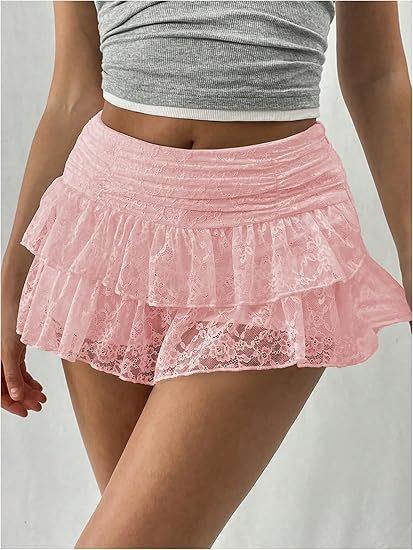 Women's Sexy Tiered Lace Mini Skirt High Waist Leopard Print Ruffle Cake Skirt Hot Girl Style Short Skirt For Party Clubwear Vacation