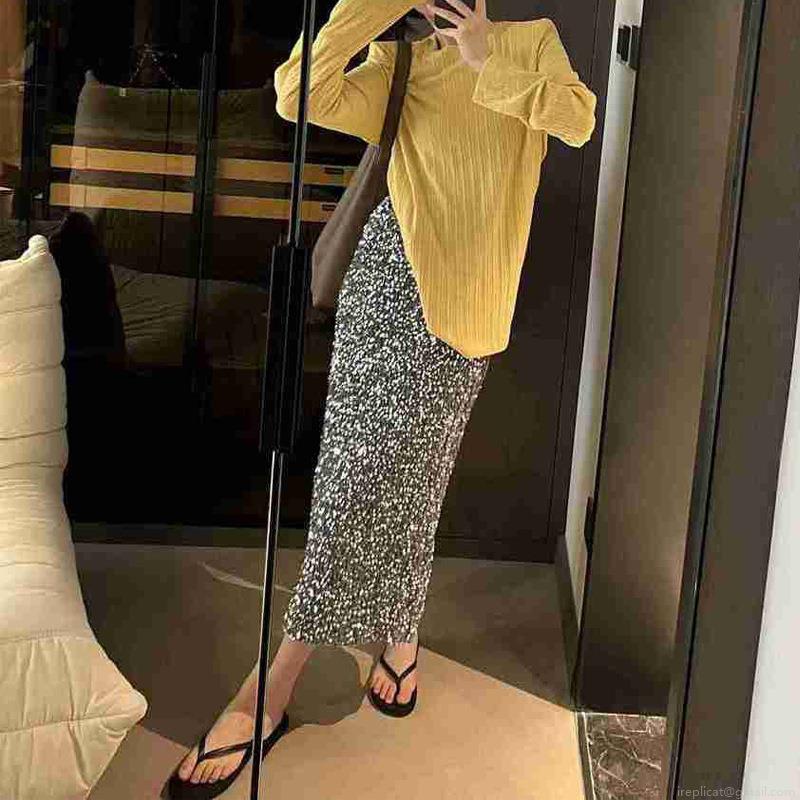 Women Elegant High Waist Sequin Maxi Skirt Slim Fit Elastic Waist Back Slit Stretchy Straight Long Skirt For Party Club Night Out Commute Women Clothing