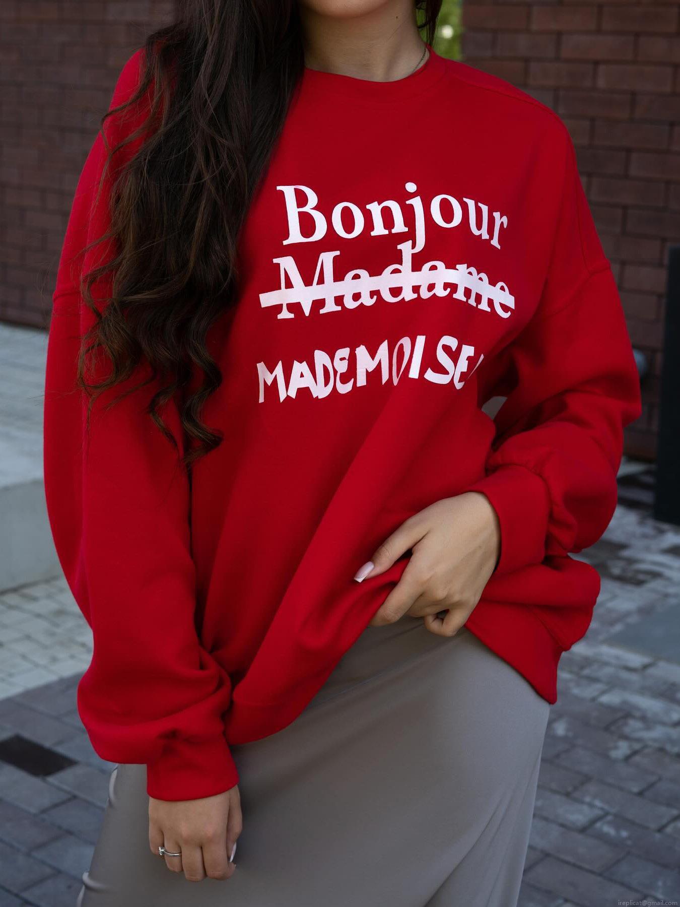 Women's Casual Oversized Letter Print Sweatshirt Fashion Round Neck Long Sleeve Pullover Cotton Blend Streetwear Top For Autumn Ladies